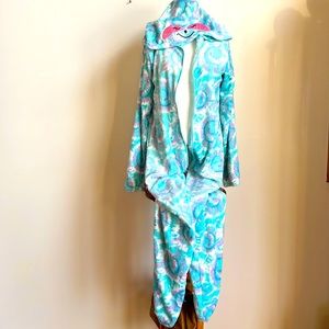 Bobbie Brooks sloth onesy zippered sloth sleep wear hoodie fuzzy furry